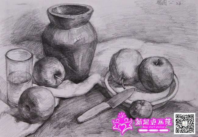 静物素描-美术中考素描班-2016年3月6日学生作品-新起点画苑